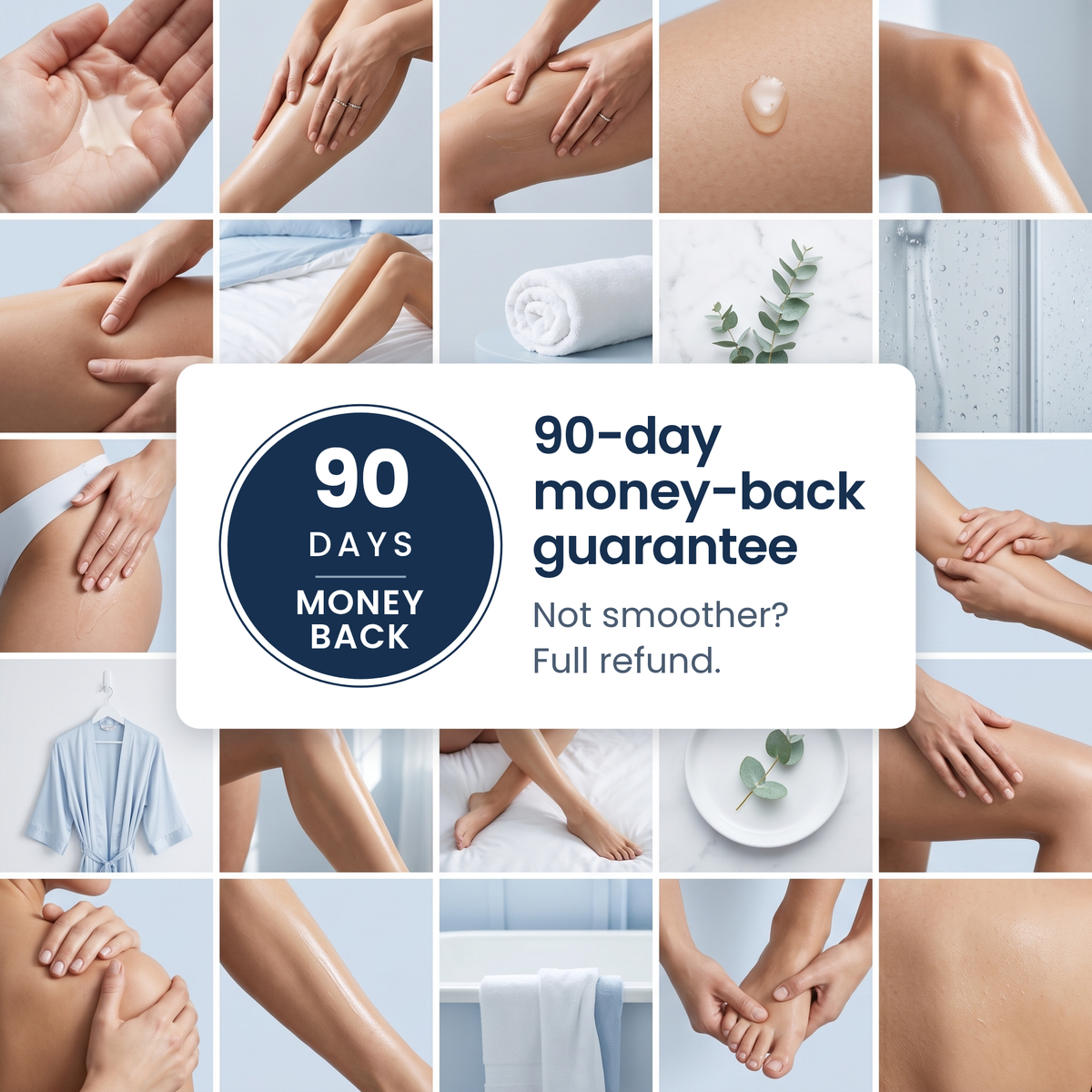 90-day money-back guarantee. Not smoother? Full refund.
